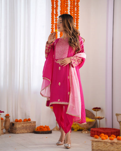 Chanderi Silk Kurta Set with Kasab Embroidery & Organza Dupatta