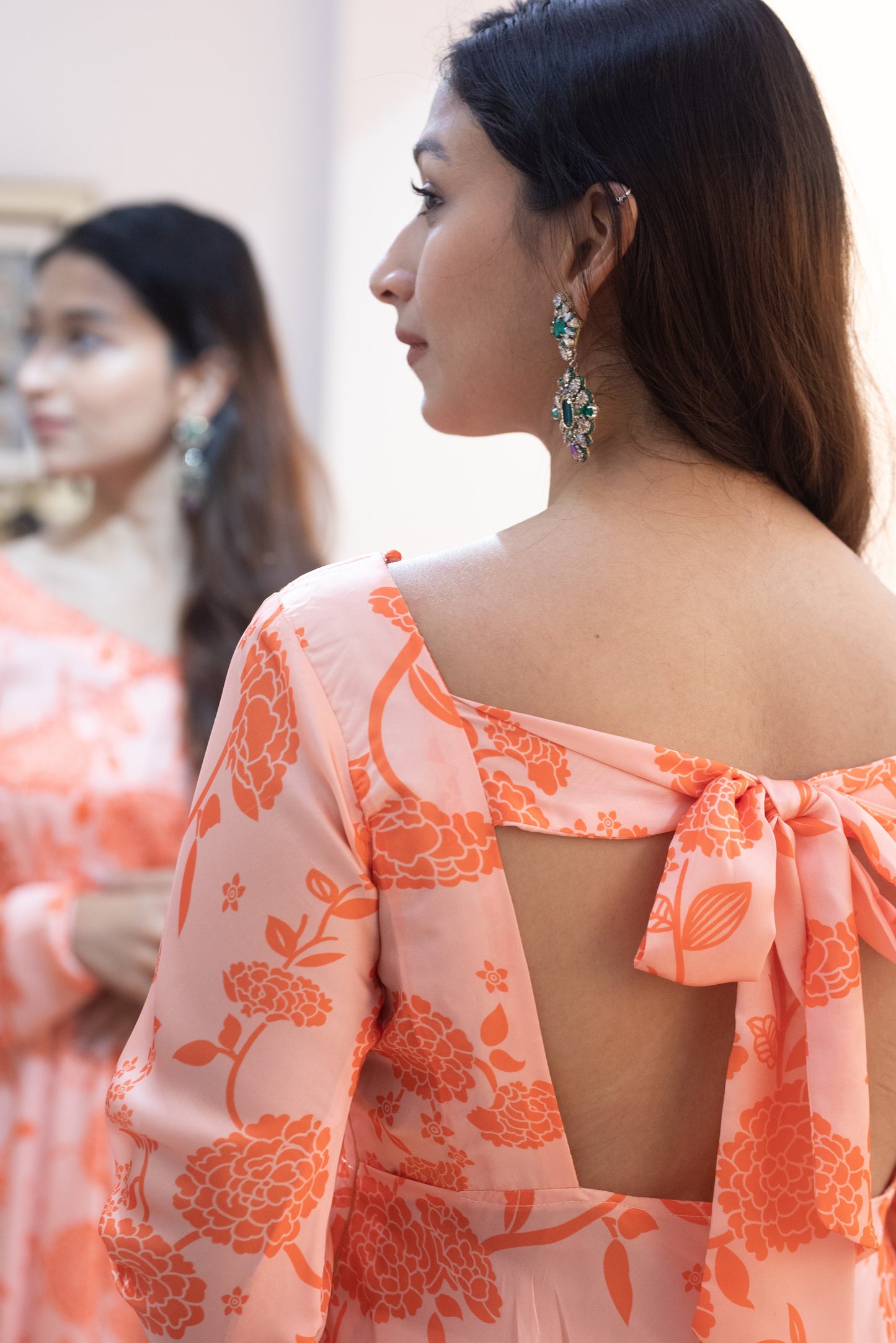 Peach and  floral Anarkali