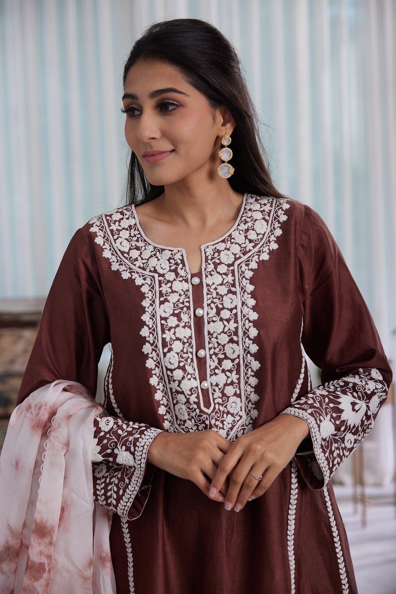 Kalidar  kurta with pockets and dori work along with straight pants and tie and dye dupattah