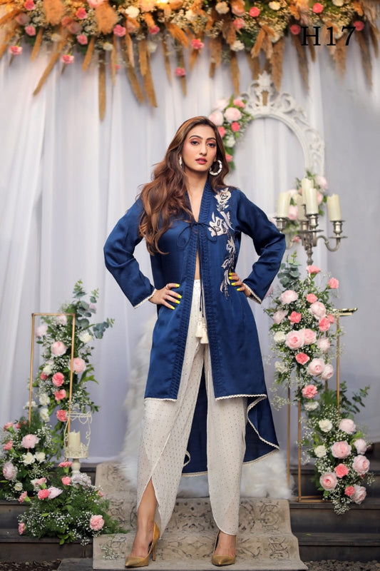 Indo western jacket with tulip pants (Navy Blue Full Set)