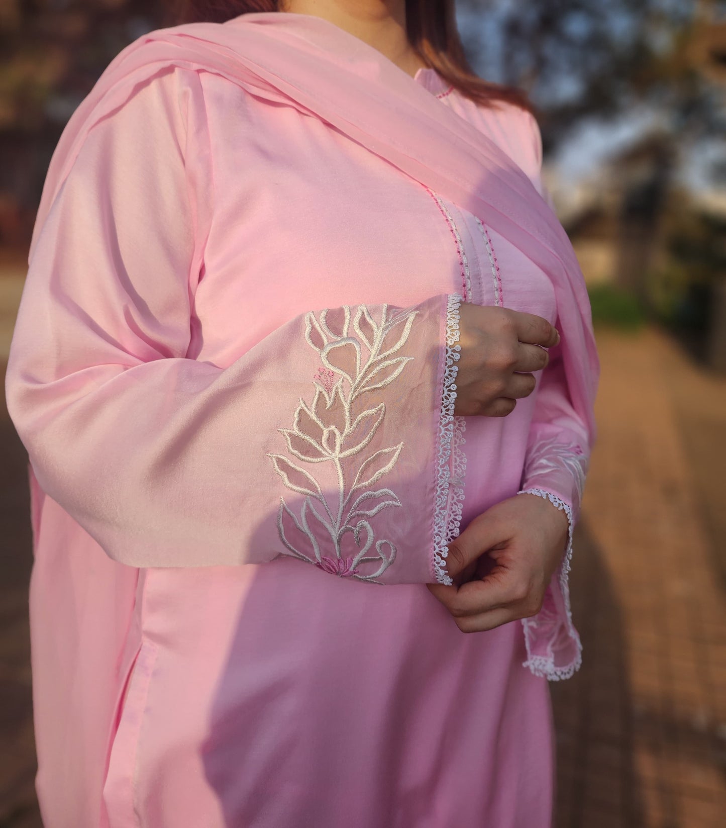 Cut work Long Kurta with Farsi salwar and dupatta