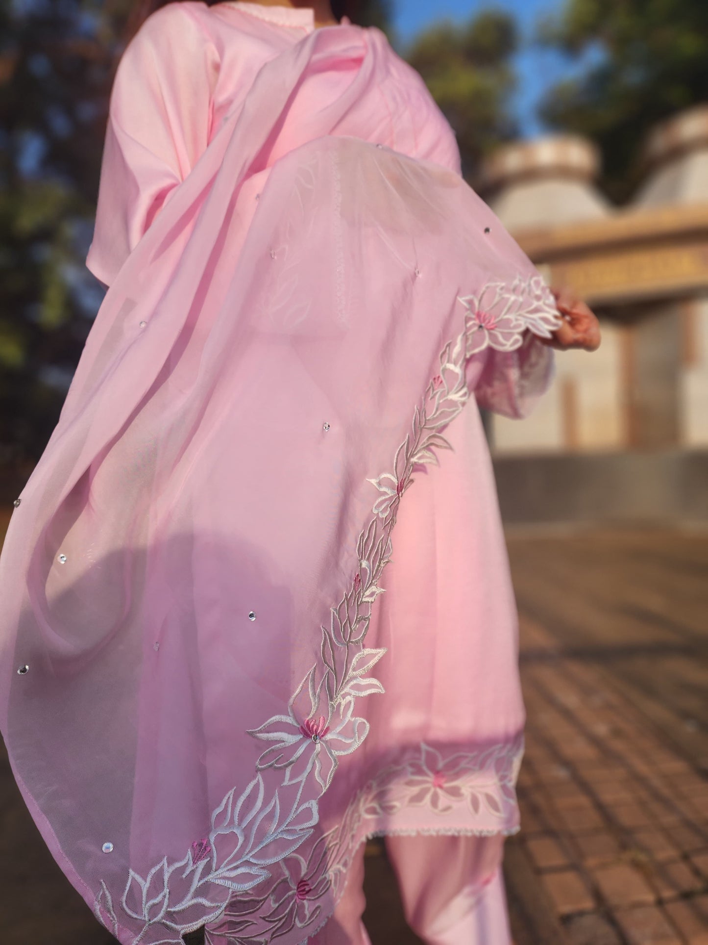 Cut work Long Kurta with Farsi salwar and dupatta