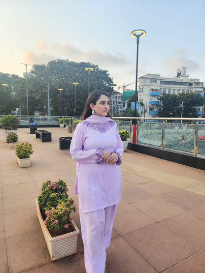 Cut work short top with Farsi salwar and dupatta
