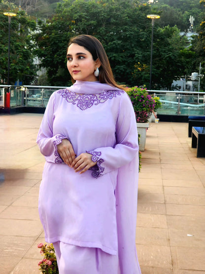 Cut work short top with Farsi salwar and dupatta