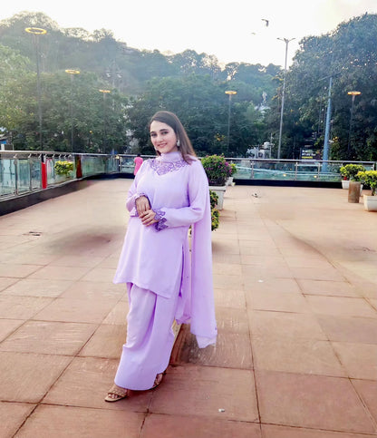 Cut work short top with Farsi salwar and dupatta