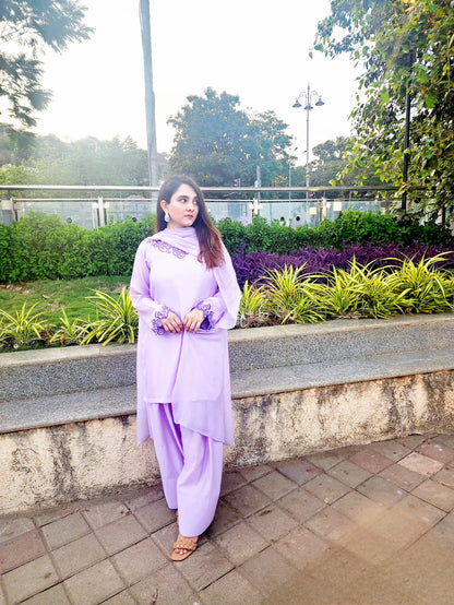 Cut work short top with Farsi salwar and dupatta