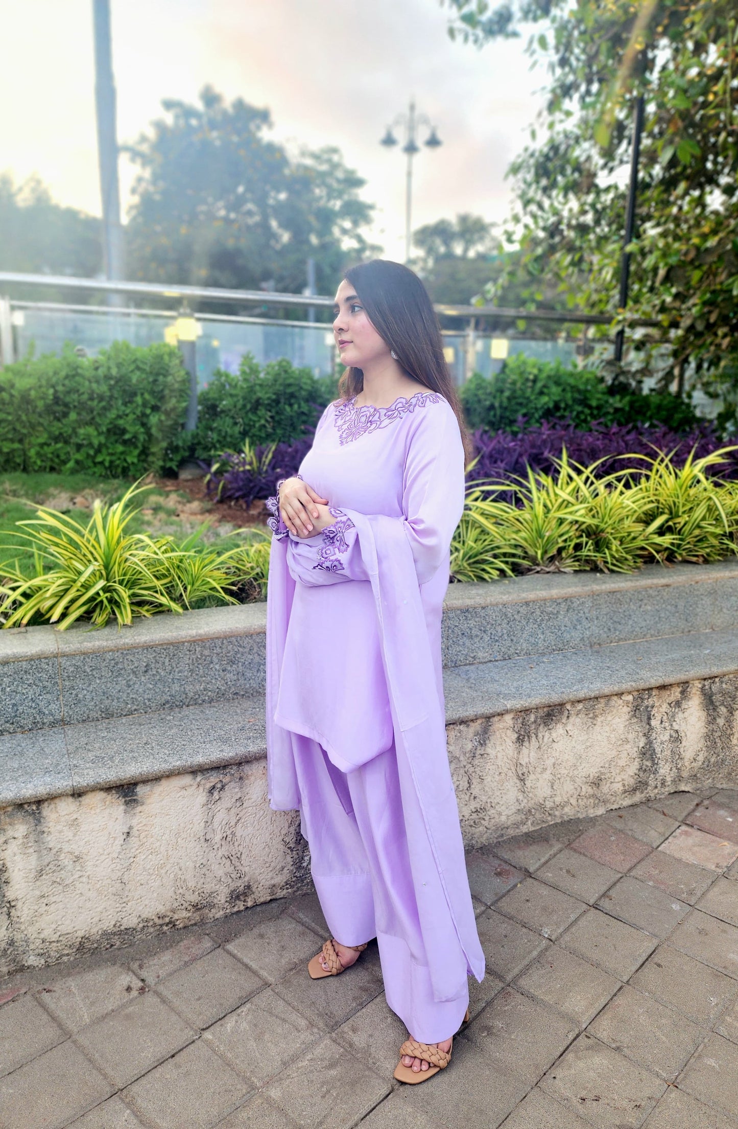 Cut work short top with Farsi salwar and dupatta