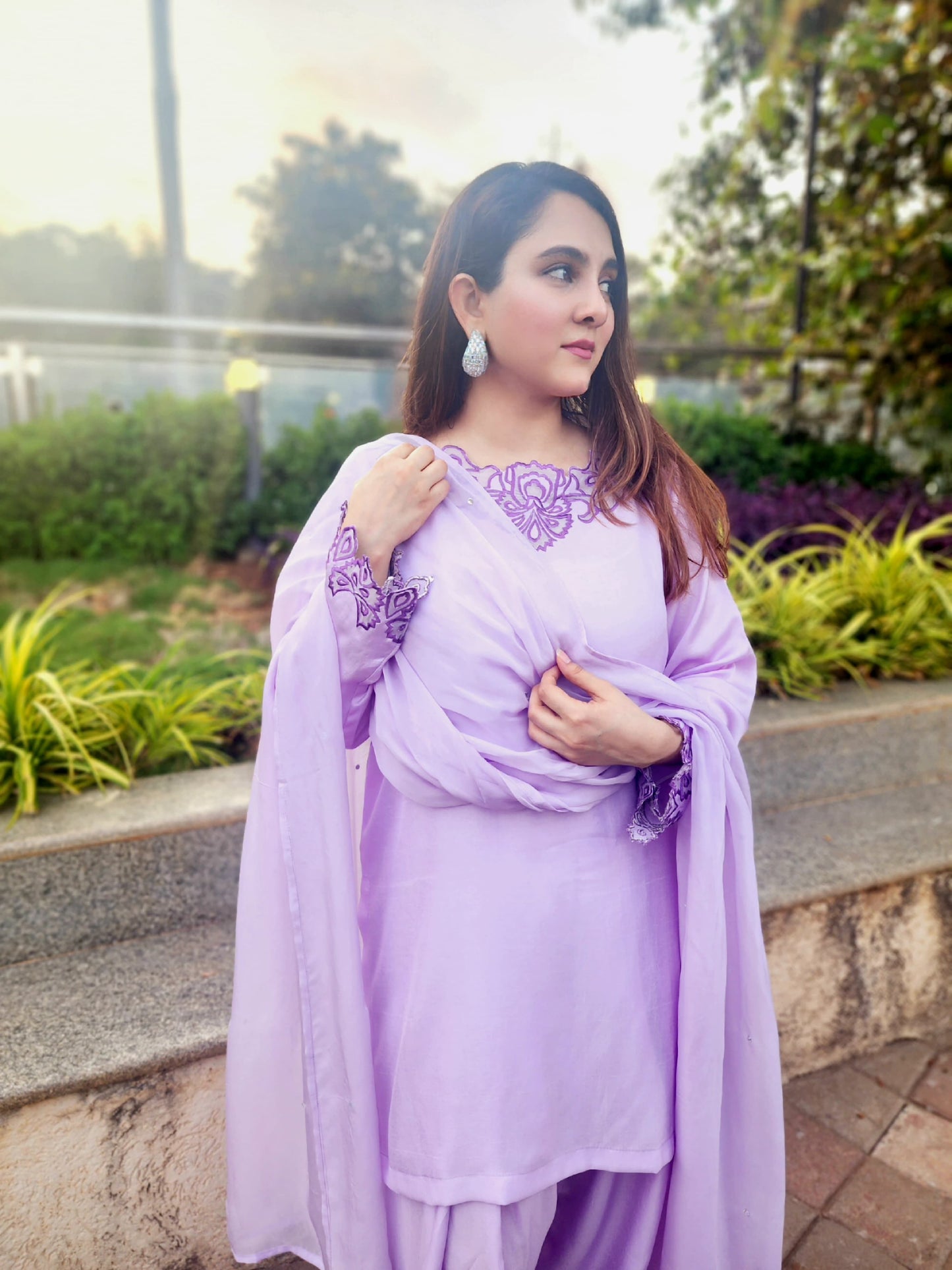 Cut work short top with Farsi salwar and dupatta