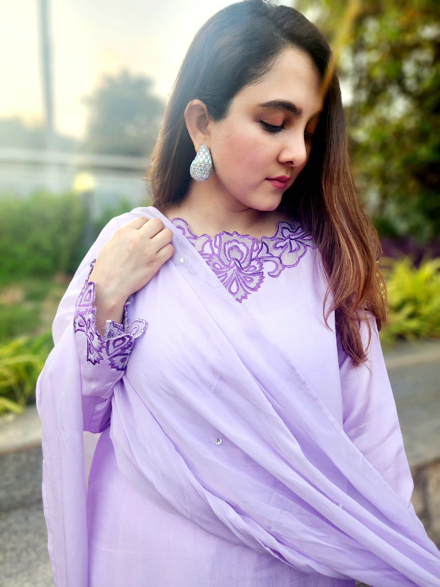 Cut work short top with Farsi salwar and dupatta