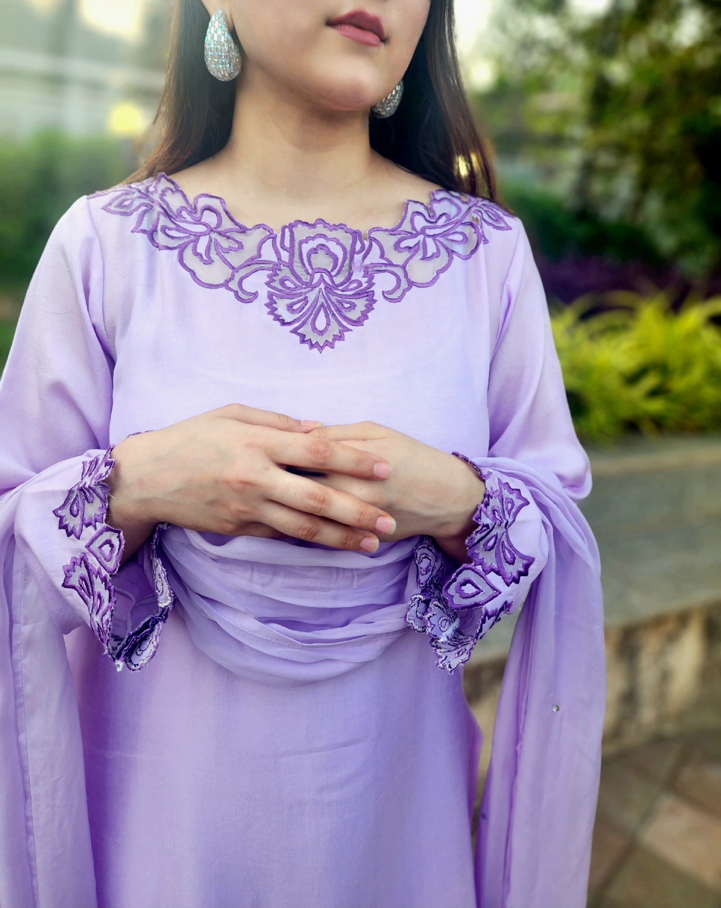 Cut work short top with Farsi salwar and dupatta