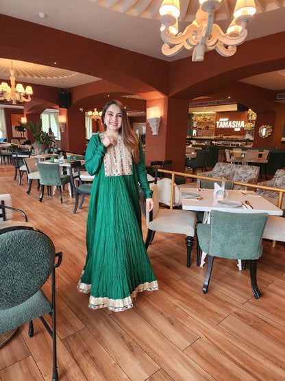 Long gown with churidar sleeves and Daman