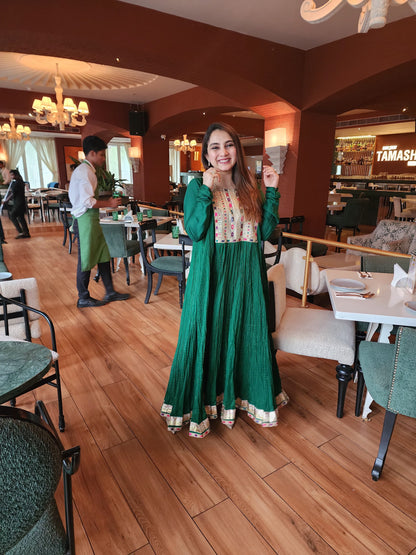Long gown with churidar sleeves and Daman