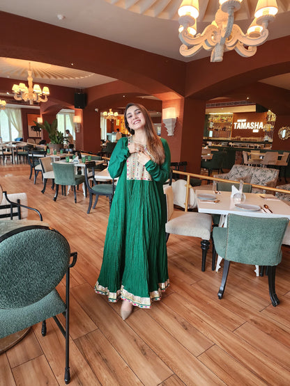 Long gown with churidar sleeves and Daman