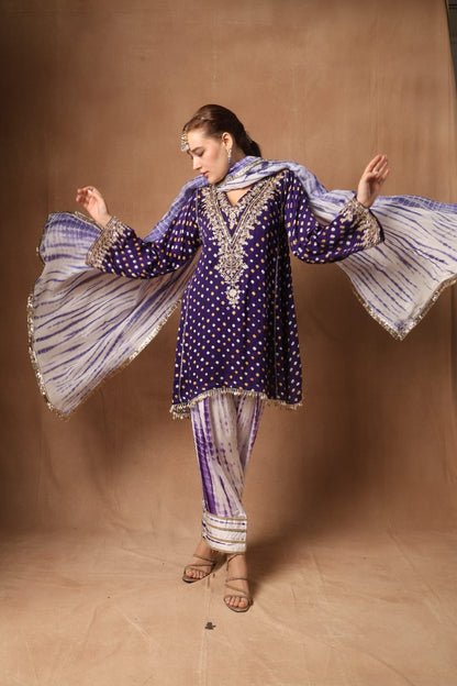Purple Bandhni Choga set