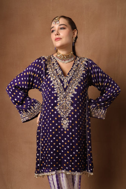Purple Bandhni Choga set