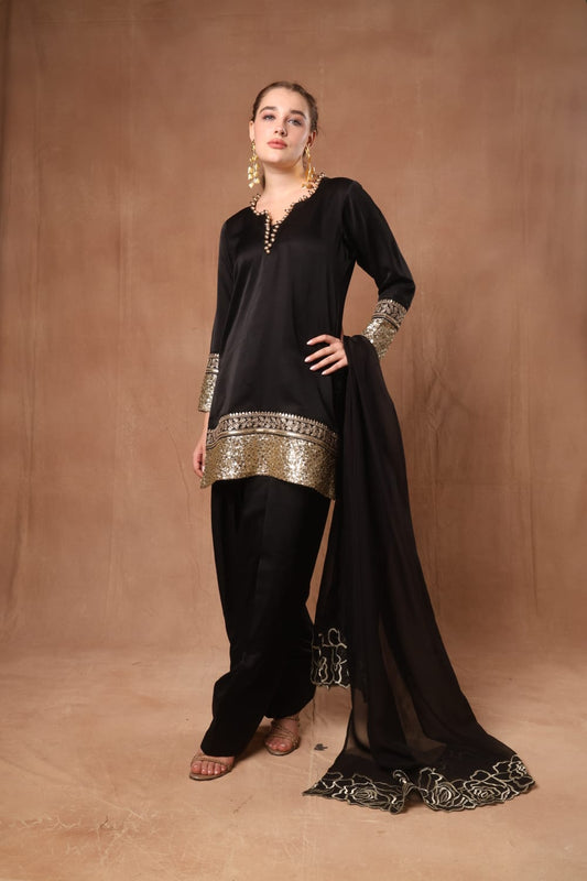 Black Silk kurta with farsi salwar and dupatta