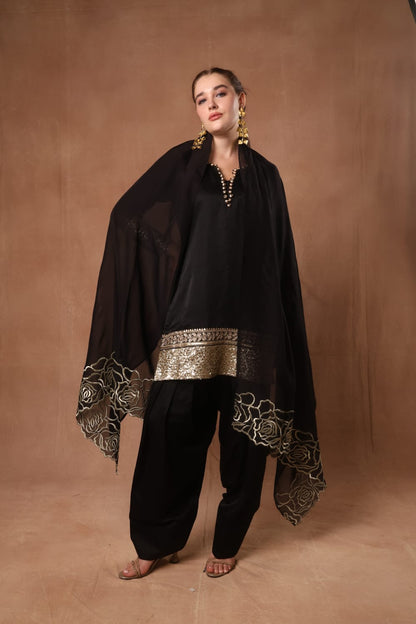 Black Silk kurta with farsi salwar and dupatta