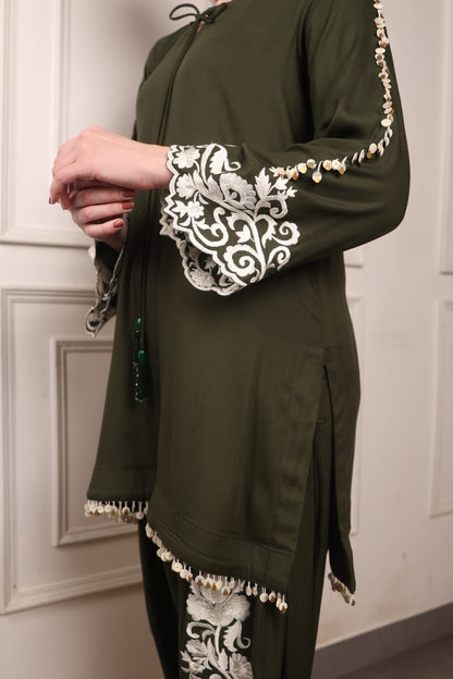 Embroidered Short kurta and Farsi Salwar