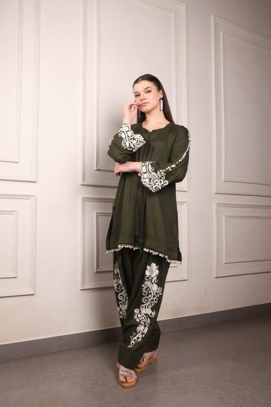 Embroidered Short kurta and Farsi Salwar