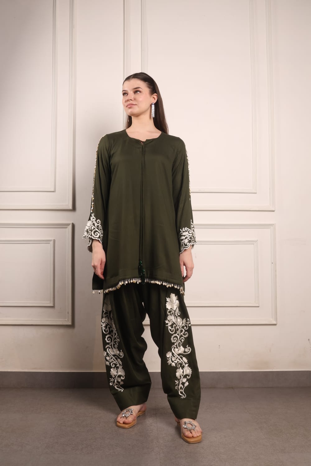 Embroidered Short kurta and Farsi Salwar