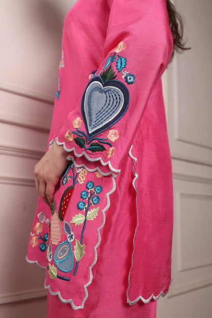 Embroidered Short Kurta with Pants