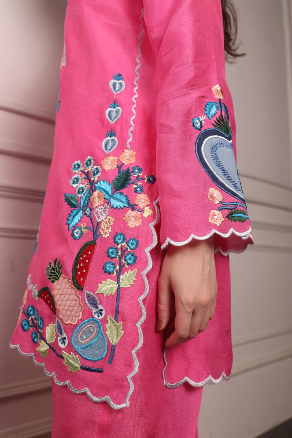 Embroidered Short Kurta with Pants