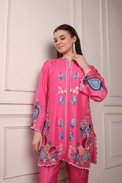 Embroidered Short Kurta with Pants