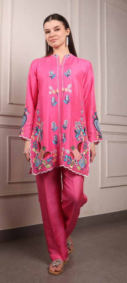 Embroidered Short Kurta with Pants