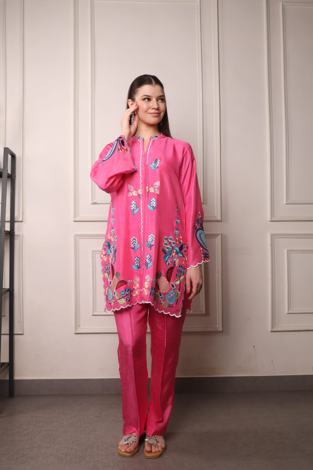 Embroidered Short Kurta with Pants