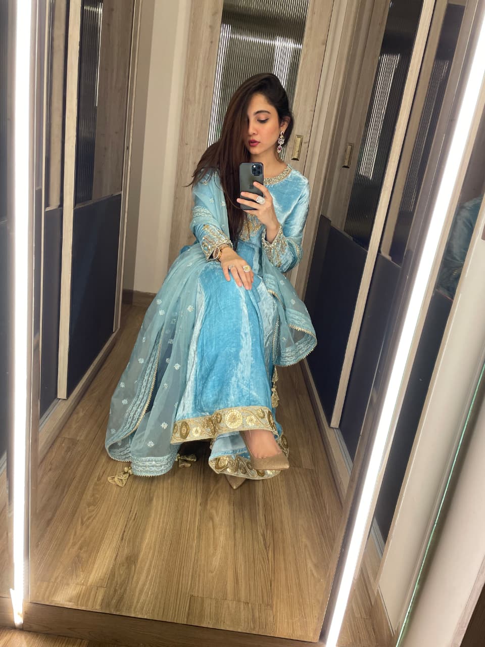 Velvet Anarkali with plazzo pants and dupatta