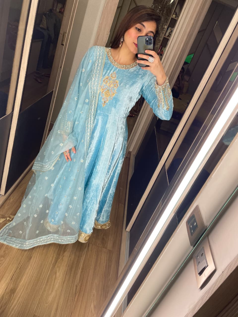 Velvet Anarkali with plazzo pants and dupatta