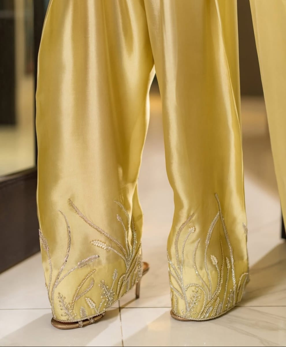 Butter Yellow Silk Short Kurti Set with Farsi Salwar and Dupatta