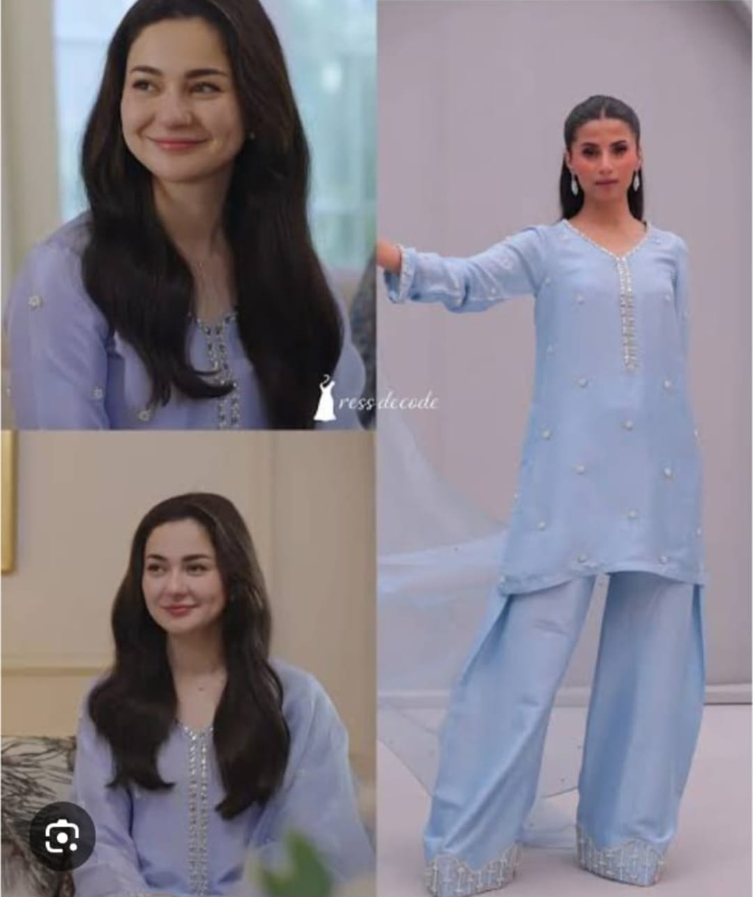 Armani Silk Short Kurta with Farsi Salwar – Handcrafted Pearl & Crystal Work