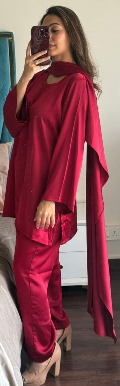 Silk Indo-Western Co-ord Set with Multi-Way Scarf