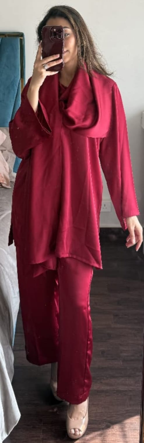 Silk Indo-Western Co-ord Set with Multi-Way Scarf