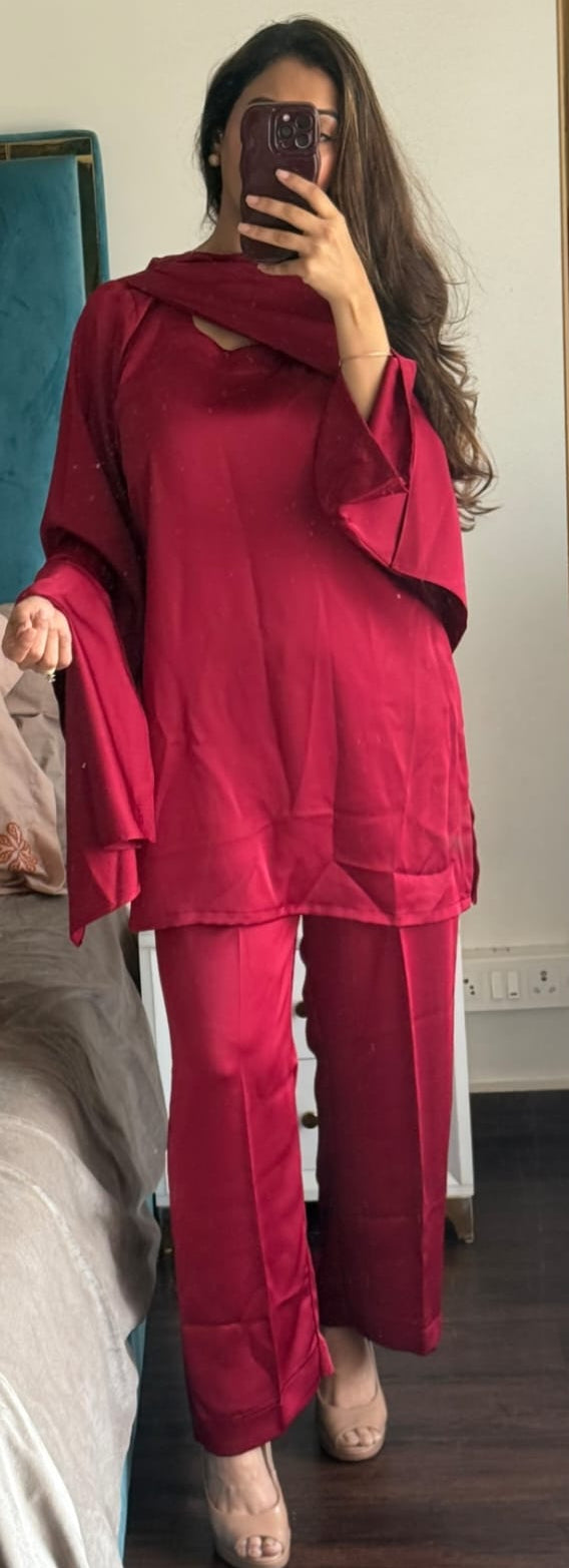 Silk Indo-Western Co-ord Set with Multi-Way Scarf