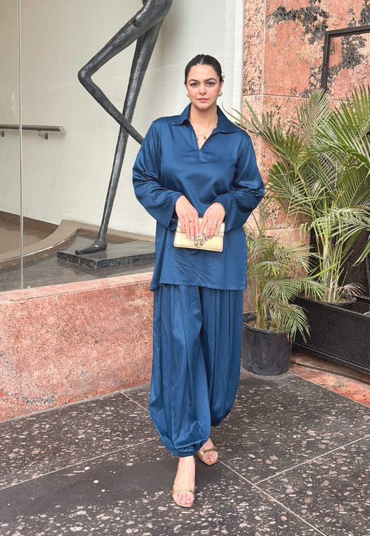 Shirt Collar short top with Balloon bottom salwar