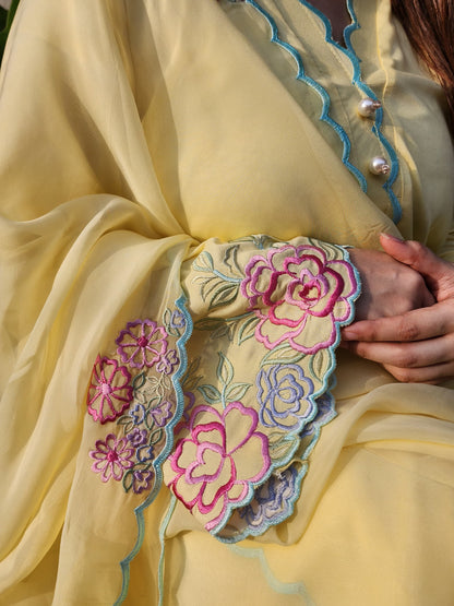 Embroidered Short kurta with Farsi salwar and dupatta
