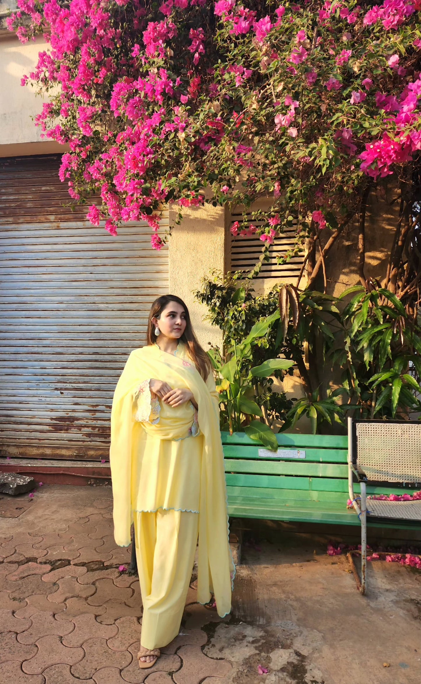 Embroidered Short kurta with Farsi salwar and dupatta