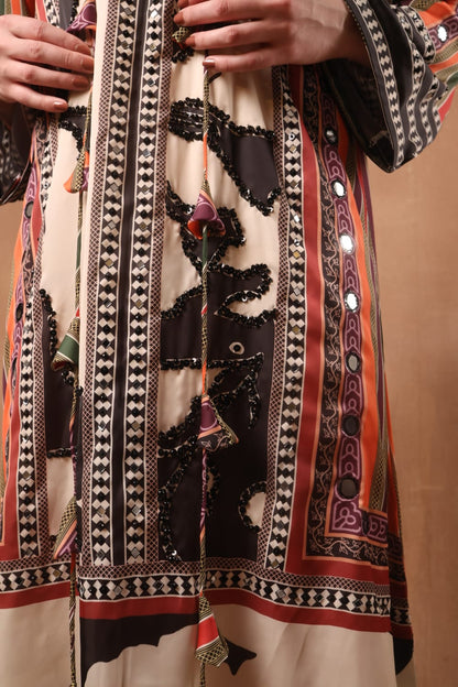 Silk printed kaftan with colourful stripes