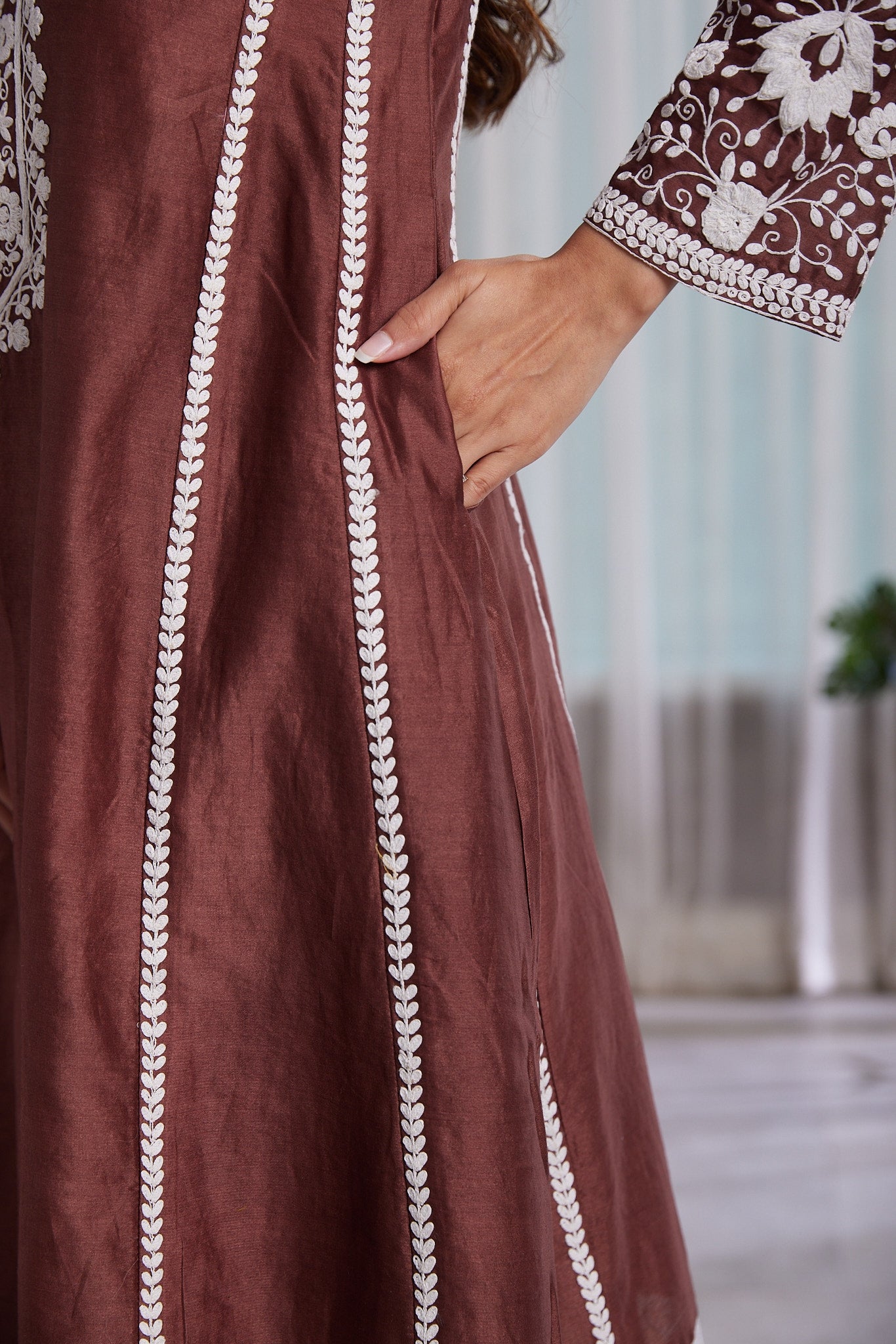 Kalidar  kurta with pockets and dori work along with straight pants and tie and dye dupattah