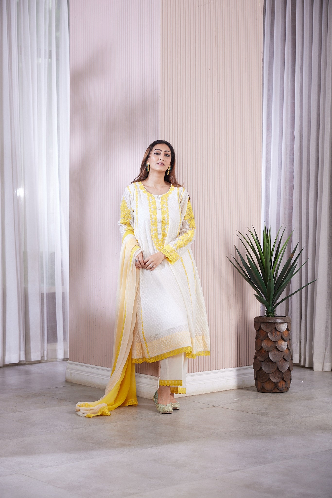 Kalidar  kurta with pockets and dori work along with straight pants