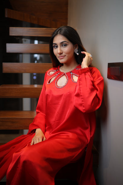 Long kurti with straight pants and organza dupattah