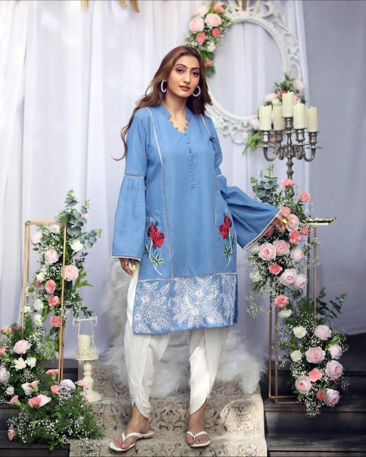 Denim kurti with dhoti pants