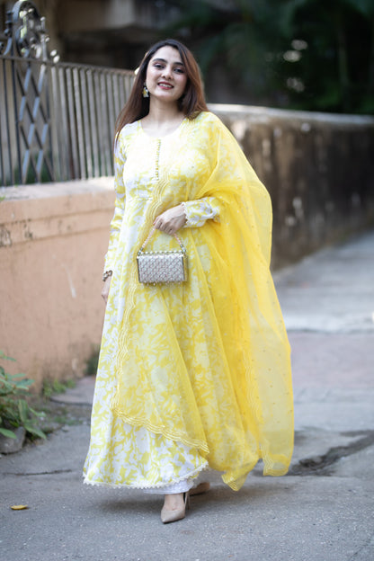 Yellow floral Anarkali