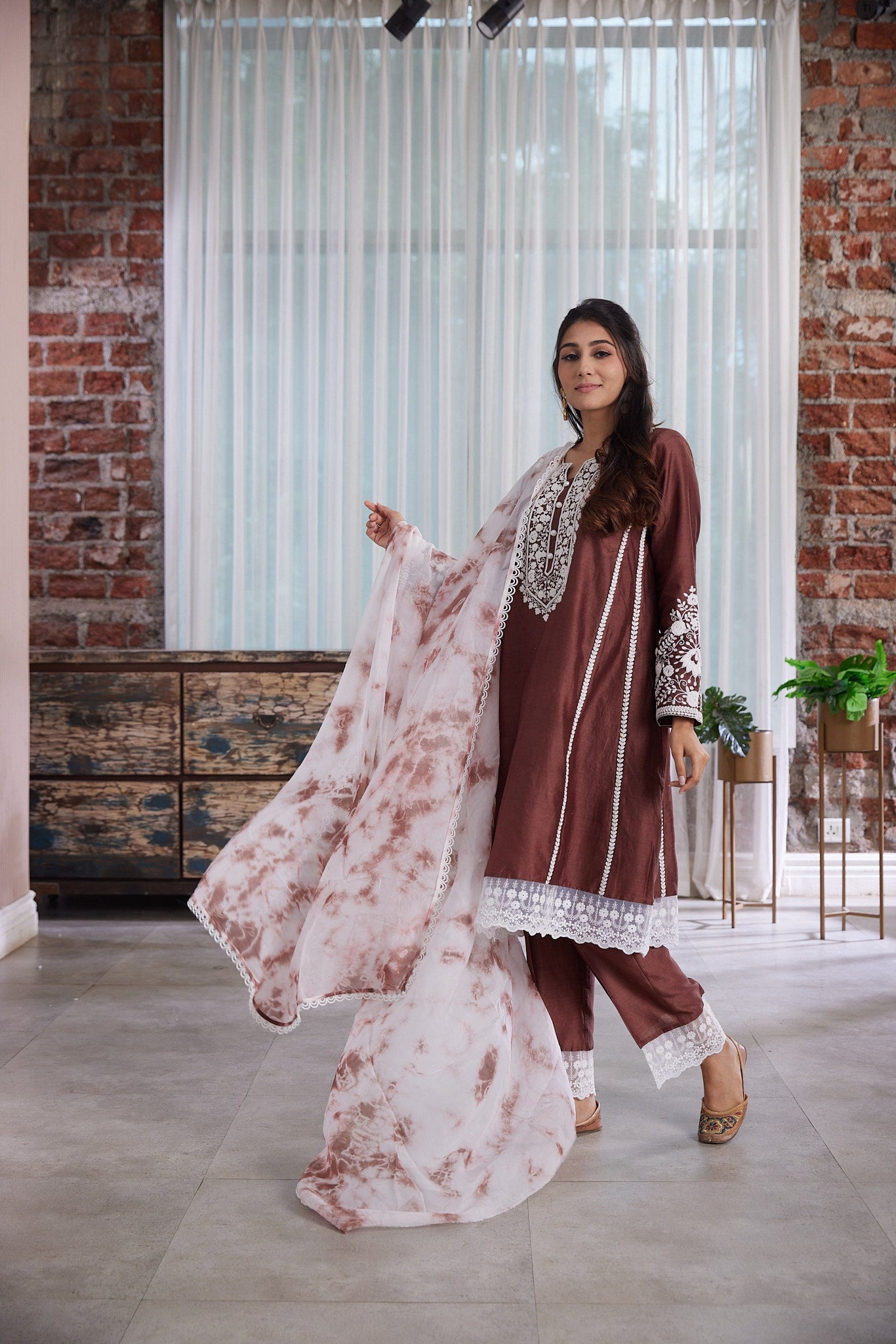 Kalidar  kurta with pockets and dori work along with straight pants and tie and dye dupattah