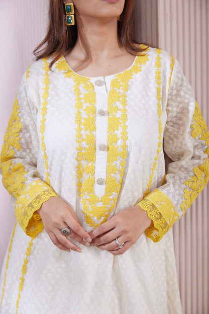 Kalidar  kurta with pockets and dori work along with straight pants