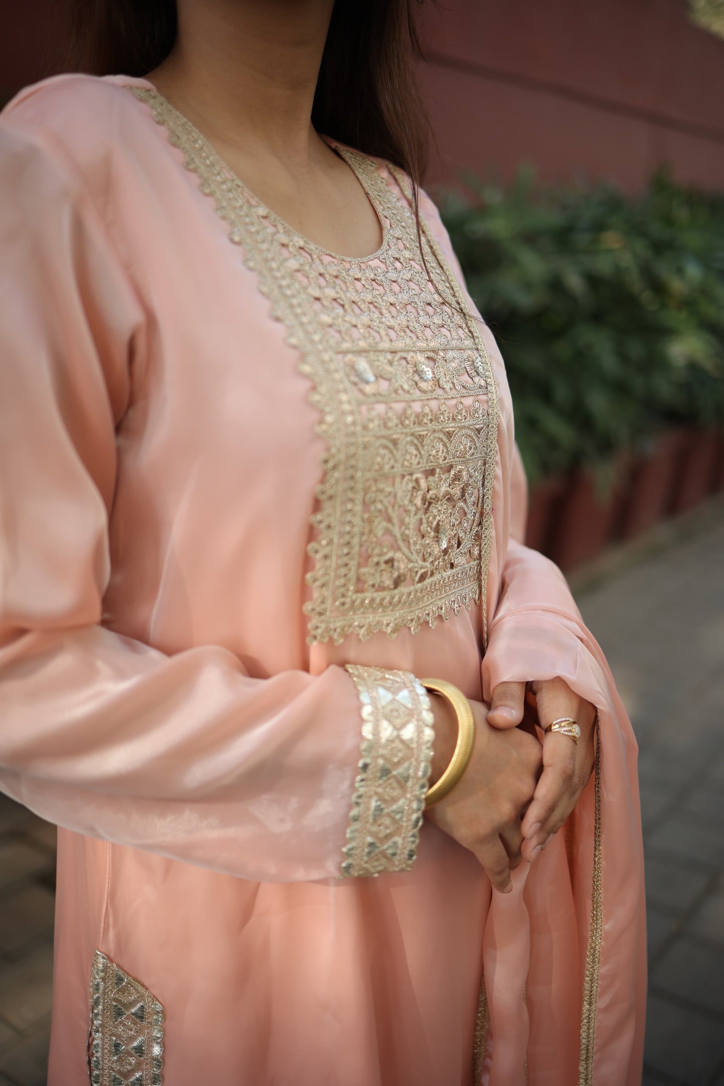 Long kurta with slits Dupattah and pants with gotta work neck and borders