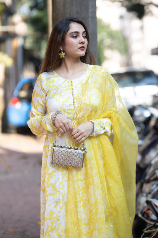 Yellow floral Anarkali