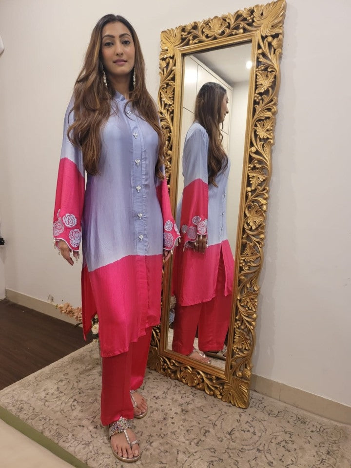 Kurta and pants  sleeves embroidered